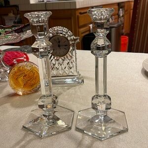 Pair Vintage discontinued Gardenia by Val St Lambert Crystal Candle Holders